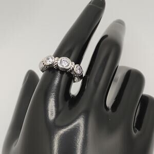 Judith Ripka Sterling Silver Three Stone CZ Ring sz 9